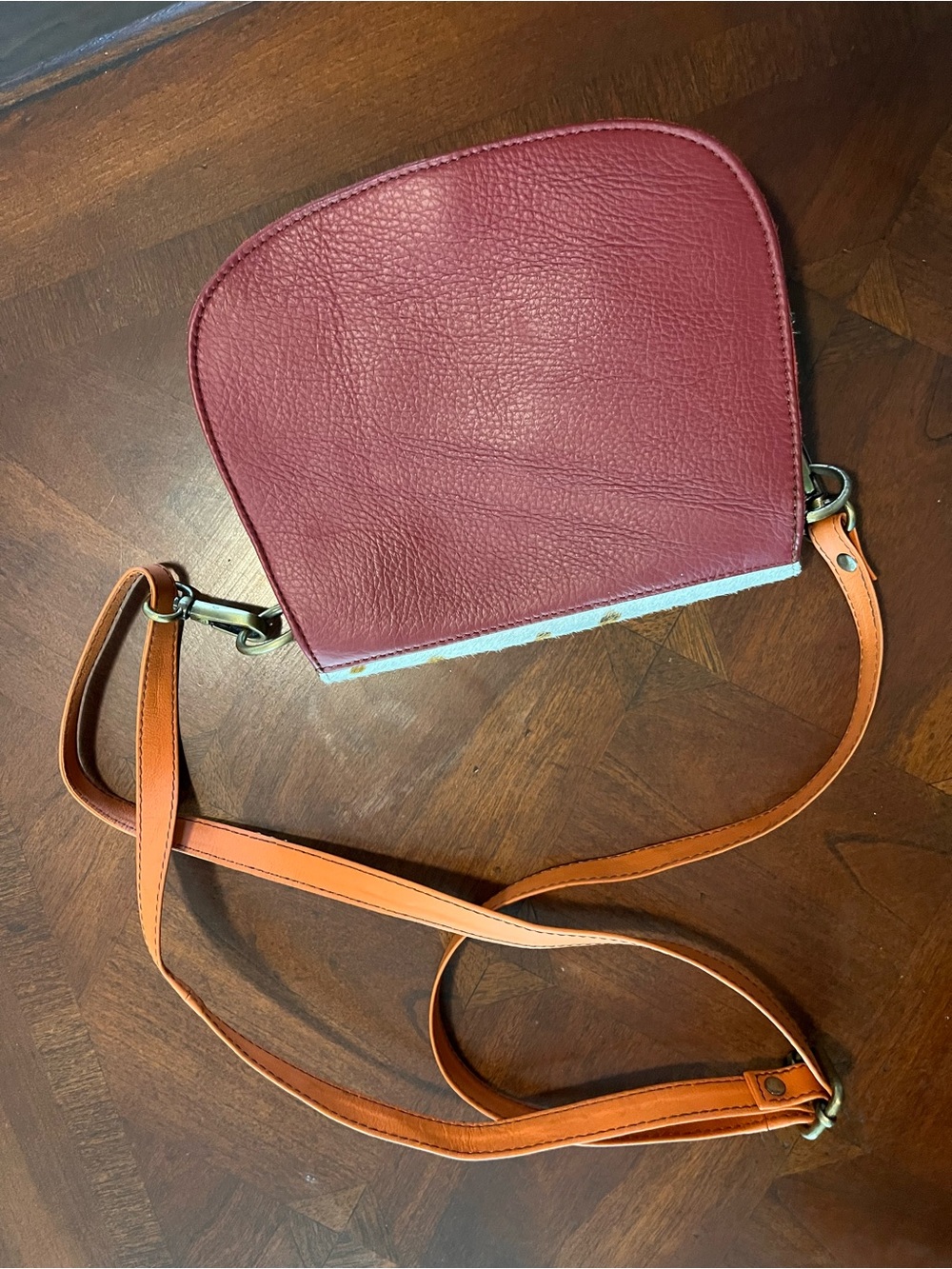 Spotted Cowhide Flap Crossbody Bag with Orange Strap and Tassel - Picture 4 of 4